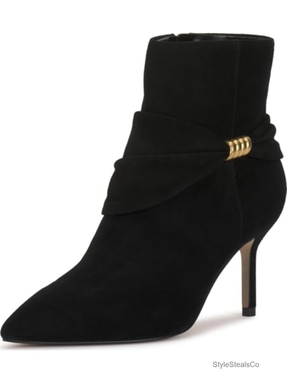Suede Pointed Toe Stiletto Ankle Bootie with Nylon Zipper